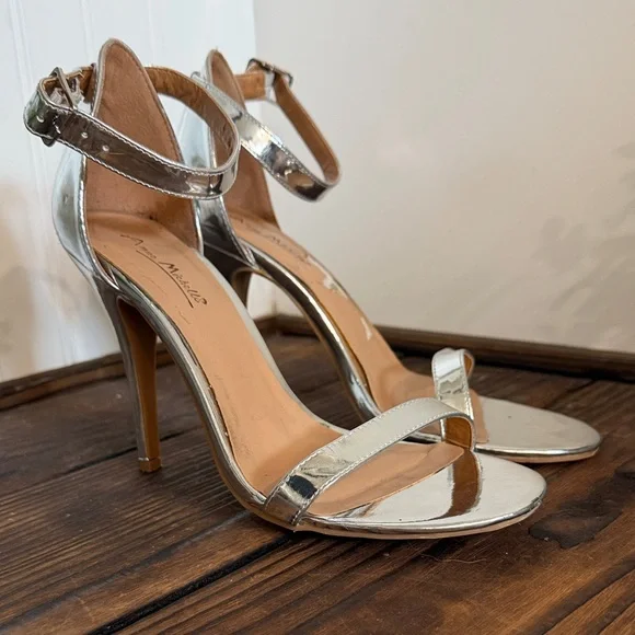 Anne Michelle Strappy Silver High Heel Sandals - Picture 2 of 7